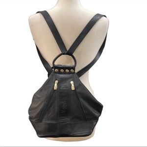 Valentina Black Italian Leather Convertible Backpack Shoulder bag Sling bag